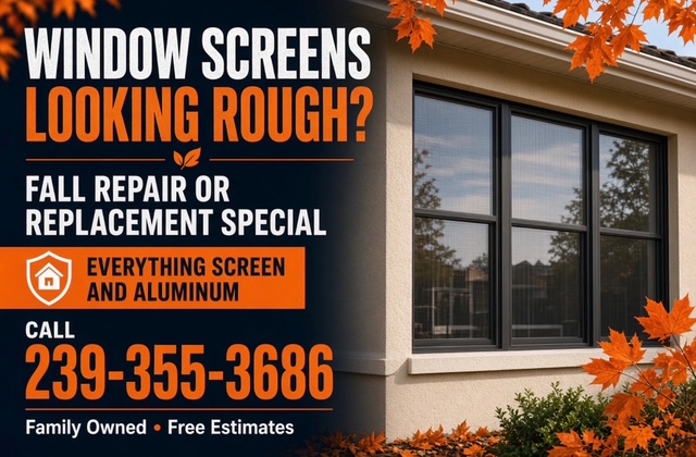 Fall window screen repair or replacement special from Everything Screen and Aluminum